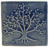Tree Of Life 6"x6" Ceramic Handmade Tile - Watercolor Blue Glaze