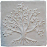 Tree Of Life 6"x6" Ceramic Handmade Tile - White Glaze