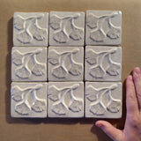 Triple Ginkgo Leaf 3"x3" Ceramic Handmade Tile - White Glaze grouping