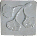 Triple Ginkgo Leaf 3"x3" Ceramic Handmade Tile - White Glaze