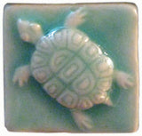 Turtle 2"x2" Ceramic Handmade Tile- Pacific Blue Glaze