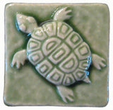Turtle 2"x2" Ceramic Handmade Tile- Spearmint Glaze