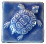 Turtle 2"x2" Ceramic Handmade Tile- Watercolor Blue Glaze
