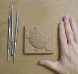 Turtle 3"x3" Ceramic Handmade Tile - process photo