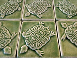 Turtle 3"x3" Ceramic Handmade Tile - spearmint glaze grouping