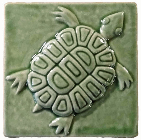 Turtle 3"x3" Ceramic Handmade Tile - spearmint glaze