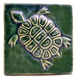 Turtle 4"x4" Ceramic Handmade Tile - Leaf Green Glaze