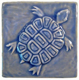 Turtle 4"x4" Ceramic Handmade Tile - Watercolor Blue Glaze
