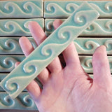 Wave 1"x6" Border Ceramic Handmade Tile- Pacific Blue Glaze Size reference