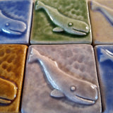 Whale 2"x2" Ceramic Handmade Tile - Multi Glaze Close-Up