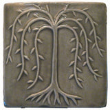 Willow Tree 6"x6" Ceramic Handmade Tile - Gray Glaze