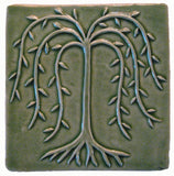 Willow Tree 6"x6" Ceramic Handmade Tile - Spearmint Glaze