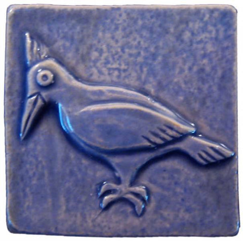 Woodpecker 2"x2" Ceramic Handmade Tile - Watercolor Blue Glaze